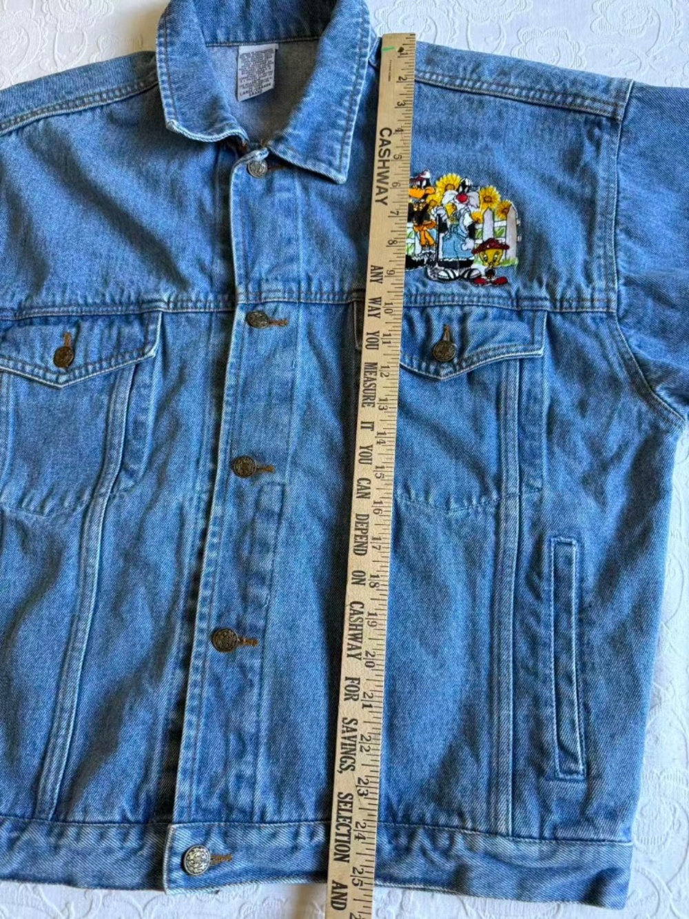 Vintage Denim Jacket Looney Tunes Embroidery Size L - Picture 6 of 6